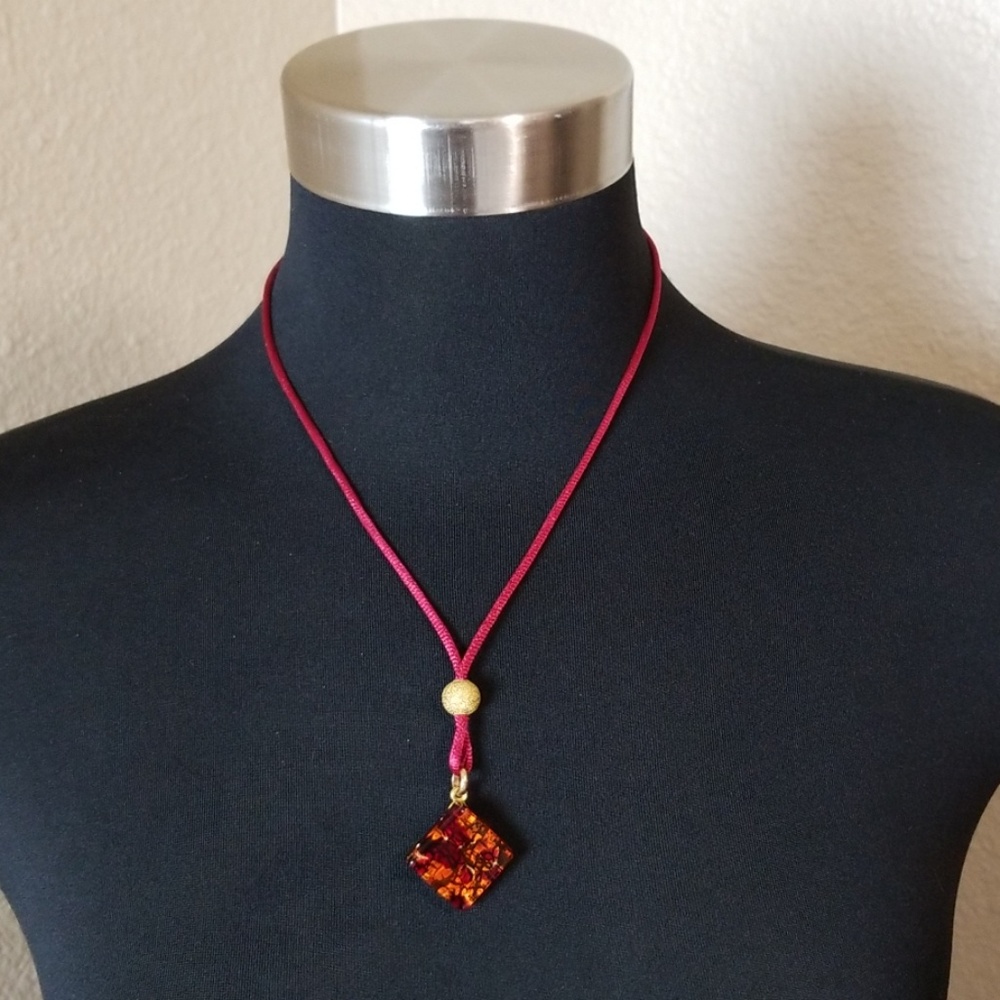 Red Murano Glass Colorful Square Necklace